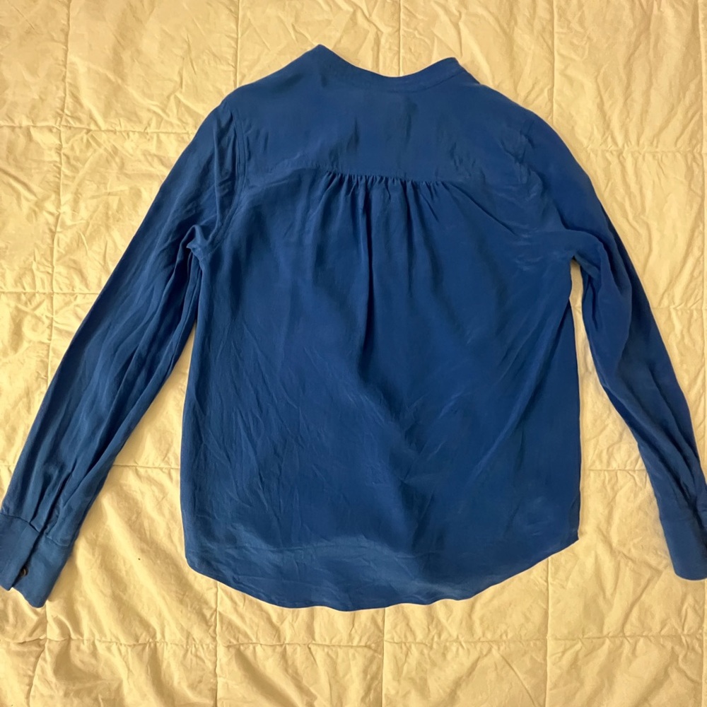 J. Crew Relaxed Blue Long Sleeve Blouse with Mandarin Collar
